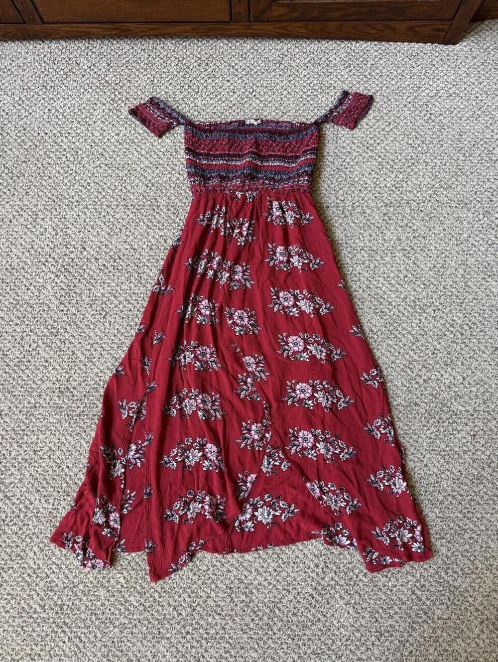 Altar'd State red floral maxi dress with white floral print